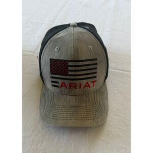 Ariat Mens American Flag Hat Grey Wood Grain Mesh Snapback Cap